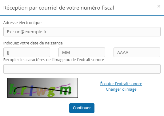 formulaire pour recevoir identifiant fiscal par mail